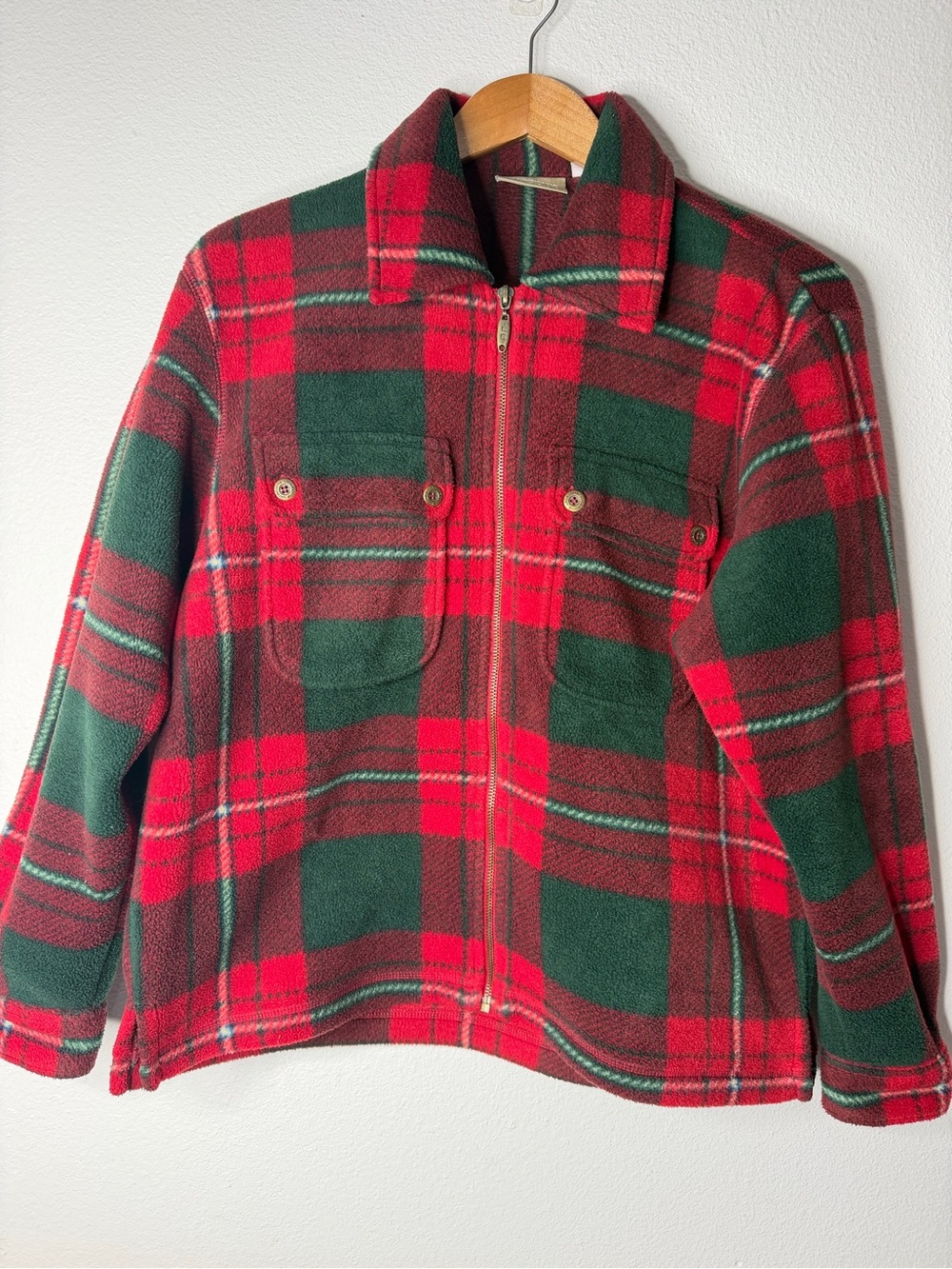 Liz Claiborne Plaid Jacket Red Green Full Zip Point Collar M Fall Winter Fashion